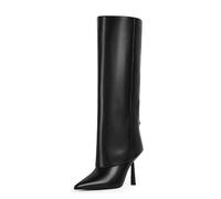 Modatope Fold Over Knee High Boots Women Pointed Toe Stiletto Heel Tall Boots Side Zipper Womens Dressy Boot, A-black, 5.5 UK