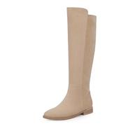 Modatope Knee High Boots Women Flat Rounded Toe Stretchy Boots Side Zipper Dress Tall Boot, A-suedebeige, 4 UK