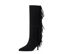 Modatope Knee High Boots Women Kitten Heels Tall Boots Pointed Toe Long Boot for Women, Suede Black, 4 UK