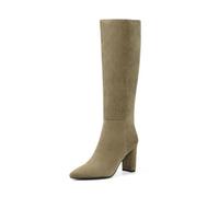 Modatope Knee High Boots Women Pointed Toe Boots Chunky Heels Side Zipper, A-suede Green, 6.5