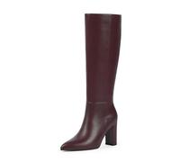 Modatope Knee High Women's Riding Boots - Tall, Long Calf High GoGo Chunky Faux Crocodile Boots - Block Heel Pointed Toe - Size 6-11, A-burgundy, 4 UK