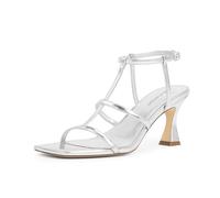 Modatope Strappy Sandals Women Square Toe Ankle Strap Heeled Sandals Open Toe T-Strap Gladiator Sandals, A-silver, 8 UK