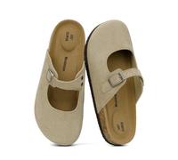 Modatope Women Mary Jane Clogs Faux Suede Cork Footbed Mule | Closed Toe Flat with Adjustable Buckle Arch Support Memory Foam Deep Heel Cup Insole Potato Shoes for Casual Daily Outfits