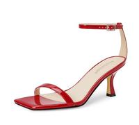 Modatope Womens Heeled Sandals Square Open Toe Kitten Heel Ankle Strap Heels for Women Daily Party Wedding Wear, Red, 5 UK
