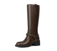 Modatope Women's Knee High Boots Chunky Block Heel Braided Strap | Round Toe Pull On Moto Riding Long Boots Comfortable Low Heel Casual Vintage Retro Metal Buckle Tall Boots