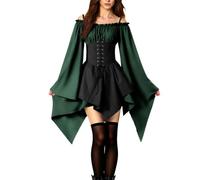 Modaworld Womens Traditional Irish Dress Renaissance Medieval Costume Flare Sleeve Corset Halloween Victorian Short Dress