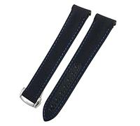 MODBAND 19mm 20mm 21mm Nylon Fabric Cowhide Watchband，For Omega Moonwatch Speedmaster Planet Ocean AT150 Aqua Terra Watch Strap(Black Blue Round,21mm)