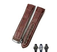 MODBAND 20mm 22mm Leather Cowhide Rubber Watchbands Fit For Omega Seamaster Planet Ocean 600 GMT Orange Watch Strap(Brown white,20mmBlack buckle)