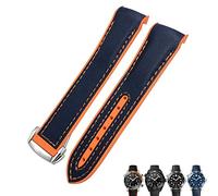 MODBAND 21mm 22mm Rubber Nylon Watch Band 19mm 20mm for Omega Strap Planet Ocean Seamaster 300 Rubber Bracelet(Blue Nylon Orange,19mm)