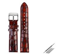 MODBAND Crocodile texture Calfskin Leather Watch Strap18mm 20mm 22mm Watchband For Men women Watch band Solid Buckle(Brown silver,18mm)