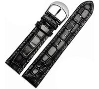 MODBAND Fashion genuine leather watchband Clear personality crocodile texture strap bracelet Wrist watch band 18mm 20mm 22mm(Black,18mm silver clasp)