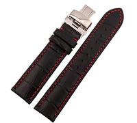 MODBAND For any brand watchband Genuine Leather Strap Black with red stitches watchband 18mm 19mm 20mm 21mm 22mm 23mm 24mm watchbands(Black gold,24mm)