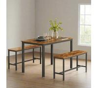 Modcraft 3-Piece Dining Table Set with 2 Benches - Industrial Style Space-Saving Design for 4 People