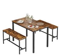 Modcraft 3-Piece Dining Table Set With 2 Benches, Industrial Style Space-Saving Design For 4 People