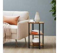 Modcraft 3-Tier Round Sofa Side Table - Rustic Brown & Black Industrial End Table