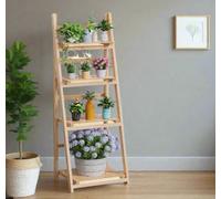 Modcraft 4-Tier Foldable Wooden Plant Stand And Ladder Shelf Display Rack - Natural Colour