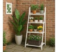 Modcraft 4-Tier Foldable Wooden Plant Stand - Ladder Shelf Display Rack for Indoor & Outdoor Plants