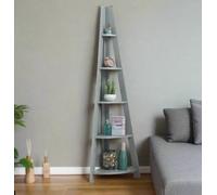Modcraft 5 Tier Ladder Bookcase - Retro Wooden Corner Shelving Unit | Grey Scandinavian Style
