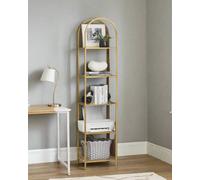 Modcraft 5-Tier Tempered Glass Shelf Unit, Arched Display Rack, Metallic Gold Frame 183.5 Cm