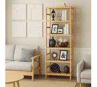 Modcraft 6-Tier Bamboo Bookshelf, Adjustable Free Standing Shelf Unit for Kitchen, Bathroom, or Living Room