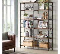 Modcraft 6-Tier Industrial Bookshelf - Rustic Brown & Black Freestanding Shelving Unit | Size: Large Modcraft Brown Large
