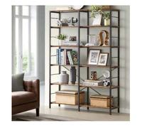 Modcraft 6-Tier Industrial Bookshelf With Steel Frame - Rustic Brown & Ink Black Tall Storage Shelf, 120 Cm Wide