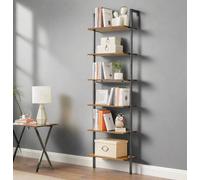 Modcraft 6-Tier Industrial Ladder Shelf, Rustic Brown & Black Tall Bookshelf For Home Or Office