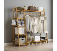 Modcraft Bamboo Clothes Storage Rack With Shelves And Hanging Rail, Freestanding Garment Organizer