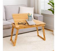 Modcraft Bamboo Folding Laptop Bed Tray Table With Adjustable Top, Drawer & Legs, 54.5X34.5X29Cm