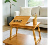 Modcraft Bamboo Folding Laptop Bed Tray Table with Adjustable Top, Drawer & Legs, 54.5x34.5x29cm