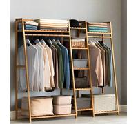 Modcraft Bamboo Garment Rack with 2 Hanging Rods & 5 Tier Storage Shelves - Natural Wood Finish