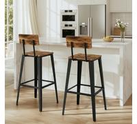 Modcraft Bar Stool Set of 2 Rustic Brown & Black Industrial Kitchen Chairs with Backrest & Footrest