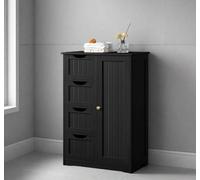 Modcraft Bathroom Floor Cabinet Wooden Freestanding Storage with 4 Drawers & 1 Door Adjustable Shelf - Black