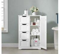 Modcraft Bathroom Floor Cabinet Wooden Freestanding Storage with 4 Drawers & 1 Door Adjustable Shelf - White