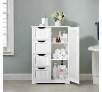 Modcraft Bathroom Floor Cabinet Wooden Freestanding Storage With 4 Drawers & 1 Door Adjustable Shelf , White