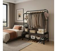 Modcraft Black Heavy Duty Double Clothes Rail with Wheels - Garment Hanging Rack & Storage Shelf