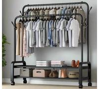 Modcraft Black Heavy Duty Double Rail Clothes Rack - Garment Hanging Stand with Wheels