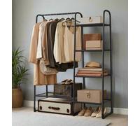 Modcraft Clothes Rail Freestanding Garment Rack With 5 Storage Shelves Metal Frame ,black