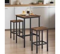 Modcraft Compact Dining Table and 2 Chairs Set with Footrests, Industrial Style, Rustic Brown and Black