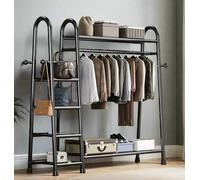 Modcraft Double Clothes Rail Garment Rack With Shelves And Hooks ,heavy Duty Frame
