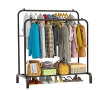 Modcraft Double Rail Clothes Rack - Steel Garment Hanging Stand With Shelf, 110Cm Black Display Rail