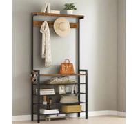 Modcraft Entryway Coat Rack Stand With Shoe Storage Shelves - Industrial Hallway Organiser