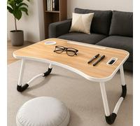Modcraft Folding Laptop Bed Table with Cup Holder, Lap Desk Tray for Sofa, Breakfast, Portable, Walnut