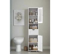 Modcraft Free-Standing Tall Bathroom Cabinet with Drawer, Glass Door & Open Shelf - Cloud White