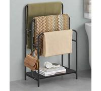 Modcraft Freestanding 3-Bar Towel Rack with Hooks & Storage Shelf, Ink Black, 50x30x100 cm