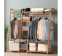 Modcraft Garment Rack With 2 Hanging Rods & 5 Tier Storage Shelves - Natural Wood Finish