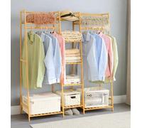 Modcraft Heavy Duty Bamboo Clothes Rail Rack with Corner Storage Shelves - Natural
