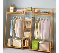 Modcraft Heavy Duty Bamboo Clothes Rail Rack With Corner Storage Shelves - Natural
