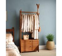 Modcraft Heavy Duty Bamboo Clothes Rail Rack with Drawers & Hooks - Open Corner Garment Stand Wardrobe