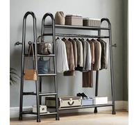 Modcraft Heavy Duty Double Clothes Rail Rack with Bottom Storage Shelves & Hooks